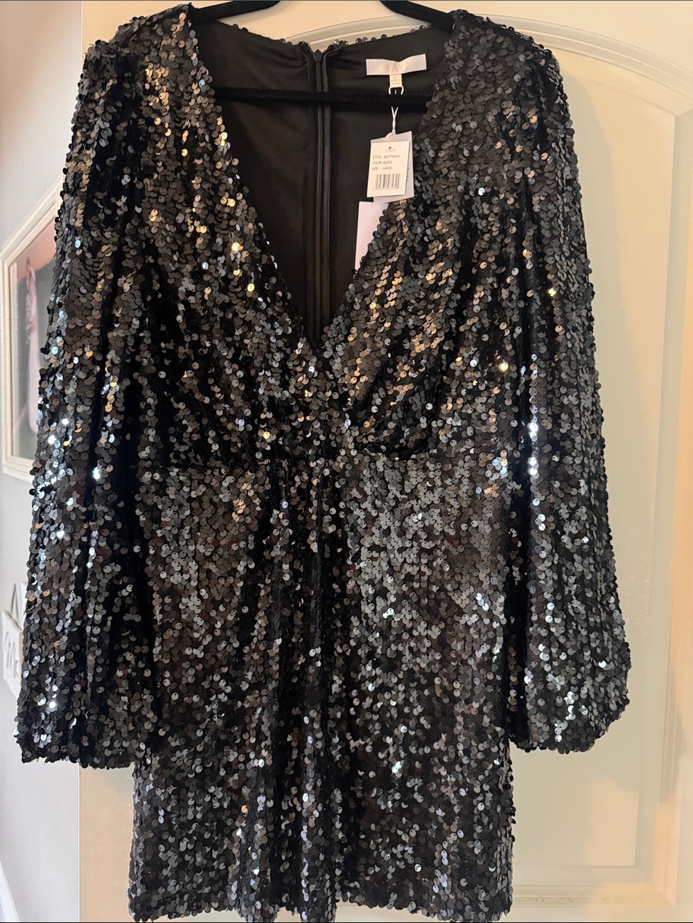 Wayf Black Sequin Mini Dress